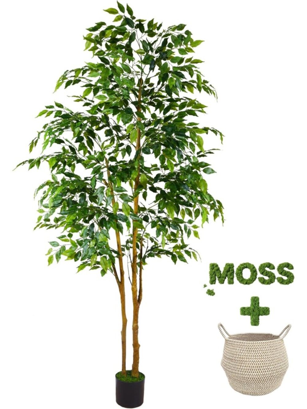 7ft Artificial Ficus Tree - Realistic Fake Floor Plant with Stylish Woven Basket